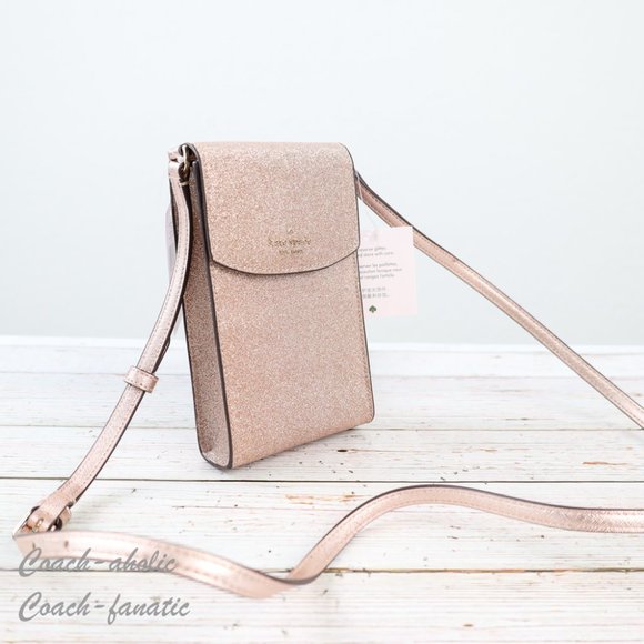NWT Kate Spade Tinsel North South Glitter Phone Flap Crossbody in Rose Gold - Picture 4 of 13
